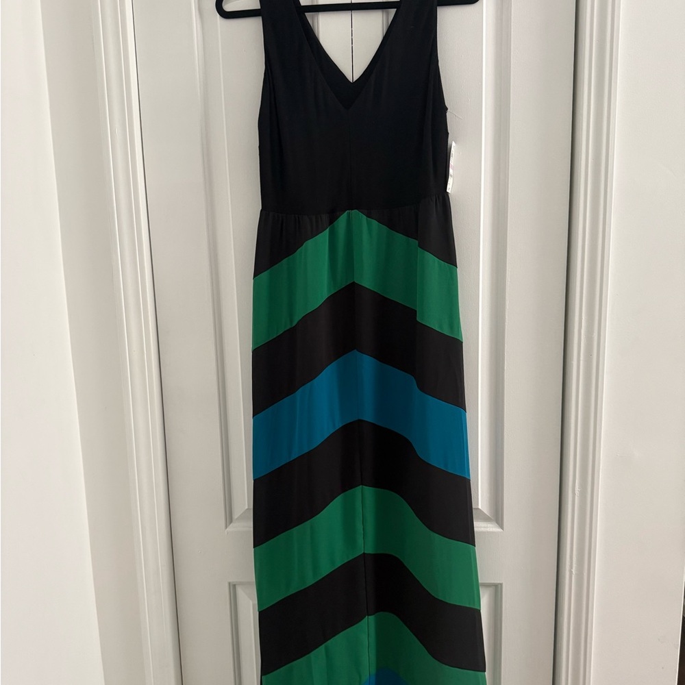 Black and Green Striped Maxi Dress